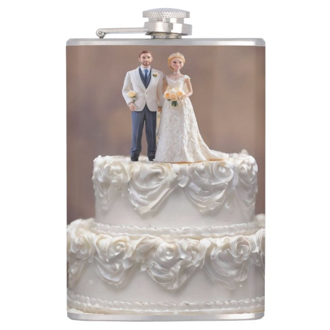 White Five Tier Wedding Cake With Bridal Couple, Flask (Front)