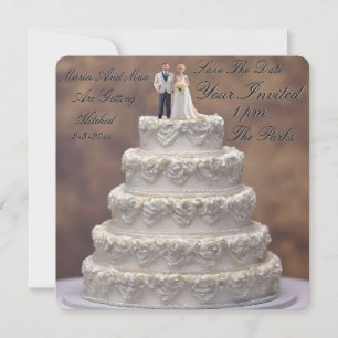 White Five Tier Wedding Cake With Bridal Couple, Save The Date