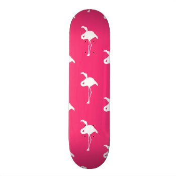 White Flamingo On Neon Hot Pink Skateboard by Birthday_Party_House at Zazzle