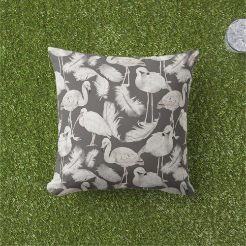 White Flamingoes Summer Outdoor Pillow