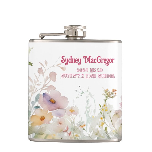 White Flask with Wrap Around Floral Border (Front)