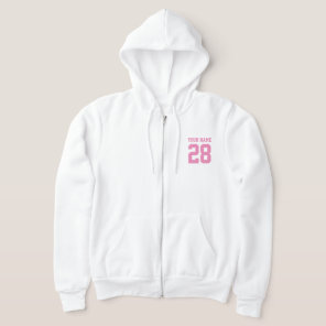 White fleece hoodie for women with jersey number