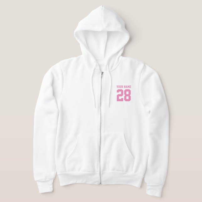 White fleece hoodie for women with jersey number (Laydown)