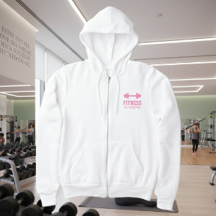 White fleece zipped fitness hoodie for women