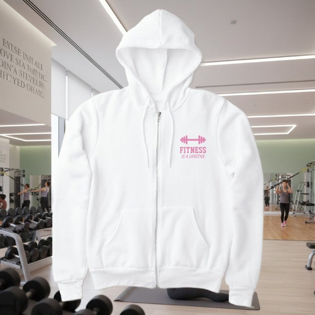 White fleece zipped fitness hoodie for women (fitness hoodie for women)