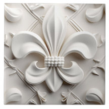 White Fleur De Lis Ceramic Tile