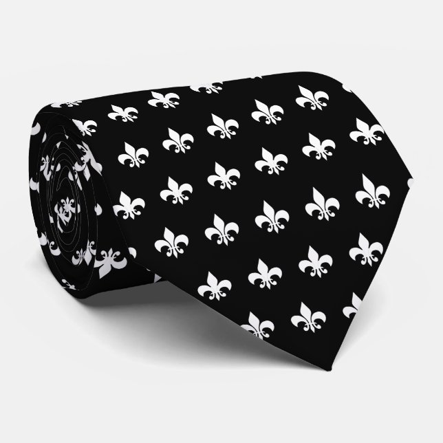 White Fleur De Lis - customize background colour Neck Tie (Rolled)