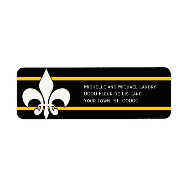 White Fleur de Lis on Black with Gold Stripes Label (Front)