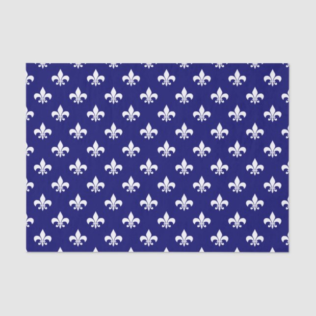 White Fleur-de-lis on Dark Navy Blue Tissue Paper (Front)