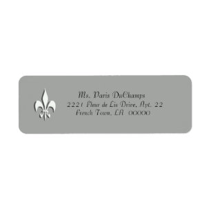 White Fleur de Lis on Gray Return Label