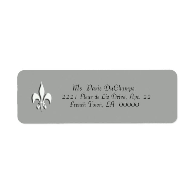 White Fleur de Lis on Gray Return Label (Front)