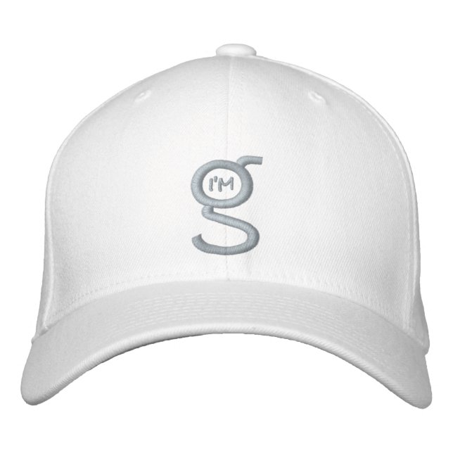White Flex Fit Cap w Lt-Blue Logo Embroidered (Front)