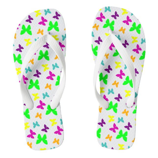 White flip flops with butterflies (Footbed)