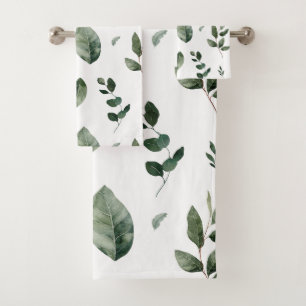 WHITE FLOATING BOTANICAL BATHROOM TOWEL SET
