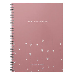 White Floating Hearts Grateful Quote Notebook