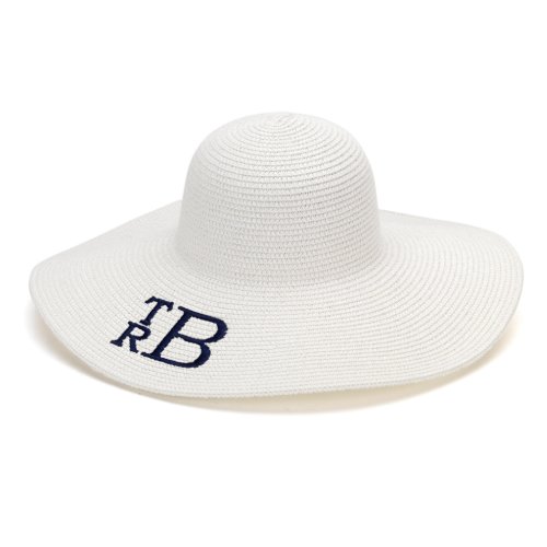 White Floppy Beach Hat wNavy Blue Monogram