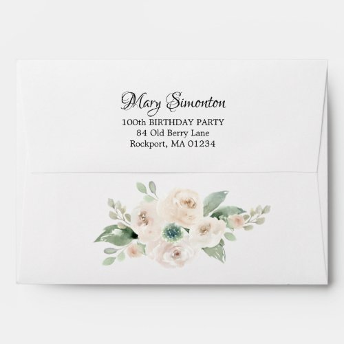 White Floral 100th Birthday Party Invitation Envelope