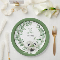 White Floral 20th Wedding Anniversary Paper Plate