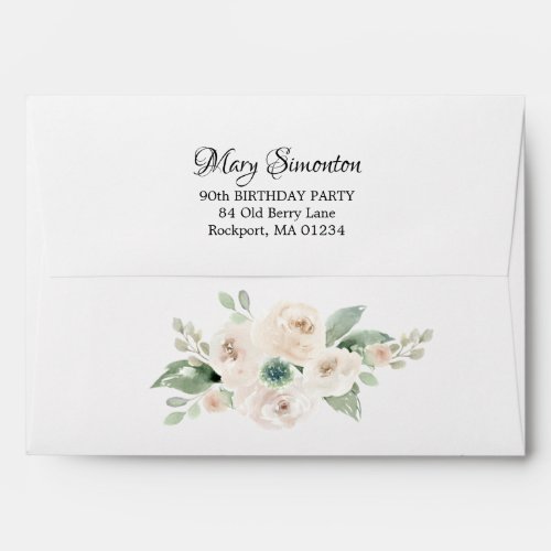White Floral 90th Birthday Party Invitation Envelope