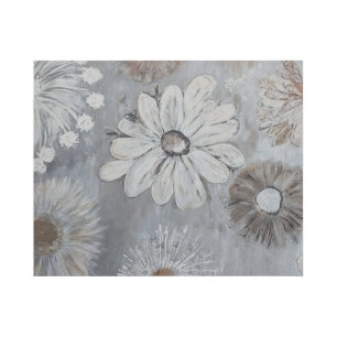 White Floral Accented With Grey and Browns Gallery Wrap