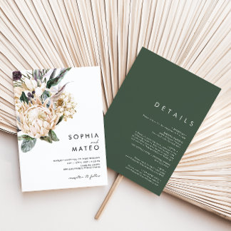 White Floral  All In One Wedding Invitation