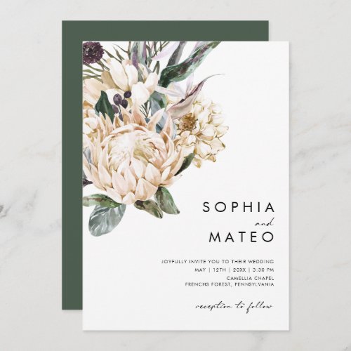 White Floral  All In One Wedding Invitation