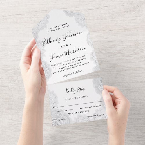 White Floral All in One Wedding Invite