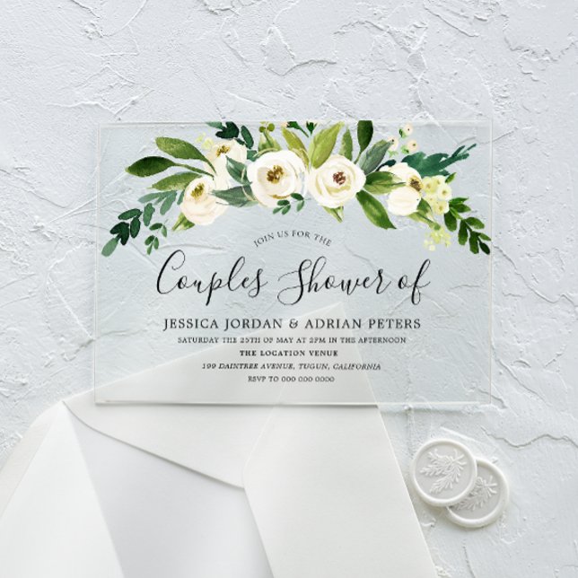 White Floral All Seasons Couples Shower Acrylic Invitations (Creator Uploaded)