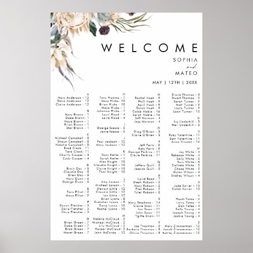 White Floral Alphabetical Seating Chart