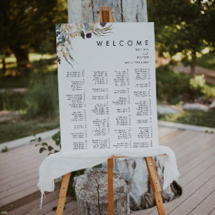 White Floral Alphabetical Seating Chart Foam Board