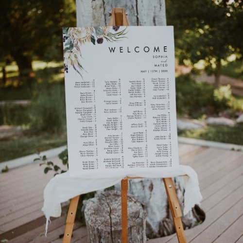 White Floral Alphabetical Seating Chart Foam Board