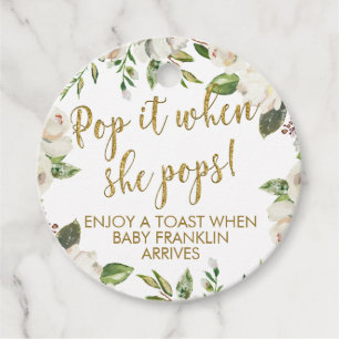 White Floral and Gold Pop It When She Pops Favor Tags