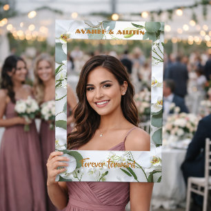 White Floral And Greenery Wedding Selfie Frame