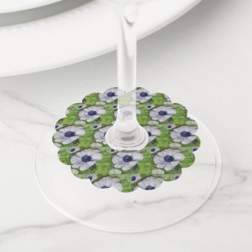 White Floral Anemone Flower Wine Glass Tag