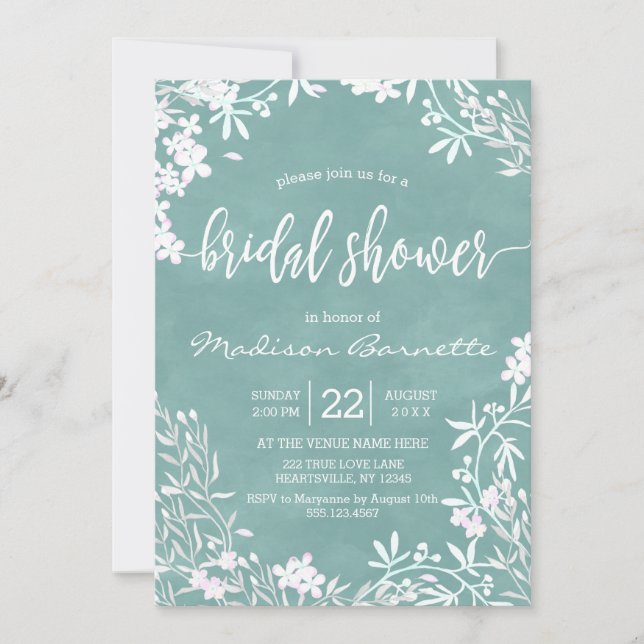 White Floral Any Color Bridal Shower Invitation (Front)
