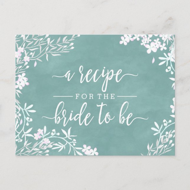 White Floral Any Color Bride Wedding Recipe Card (Front)