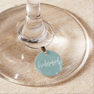 White Floral Any Color Bridesmaid Wine Glass Charm