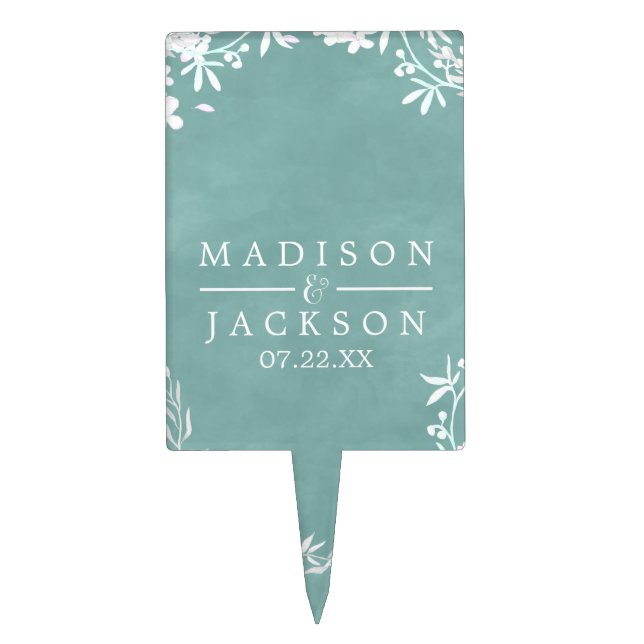 White Floral Any Color Watercolor Wedding Monogram Cake Topper (Front)