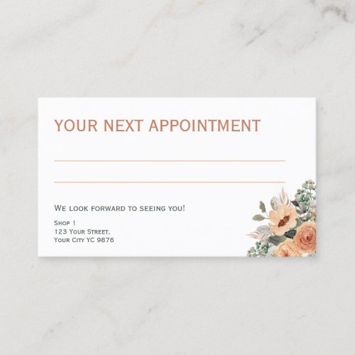 White Floral apricot no logo Appointment Card