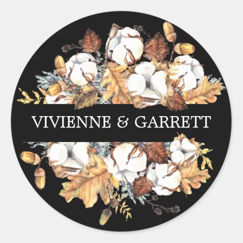 White Floral Autumn Fall Leaves Wedding Classic Round Sticker
