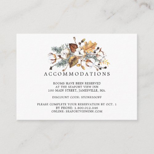 White Floral Autumn Leaves Wedding Accommodation Enclosure Card