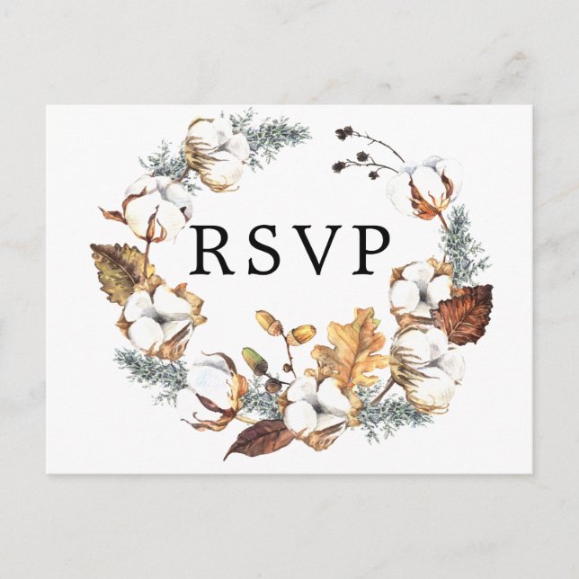 White Floral Autumn RSVP Postcard with Meal Choice (Front)