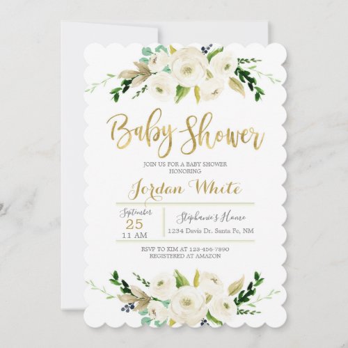 White floral baby shower invitation