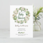White Floral baby shower invitation card (Standing Front)