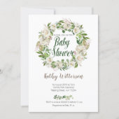 White Floral baby shower invitation card (Front)