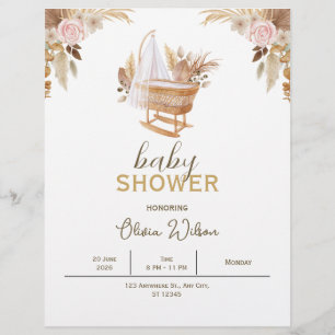 White Floral Baby Shower Watercolor Letterhead