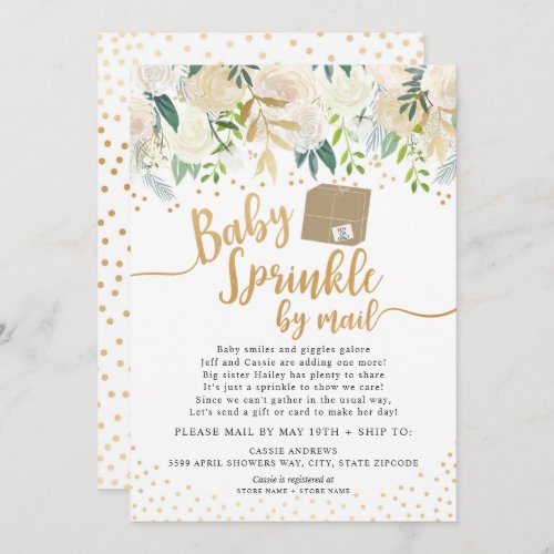 White Floral Baby Sprinkle by mail baby shower Invitation