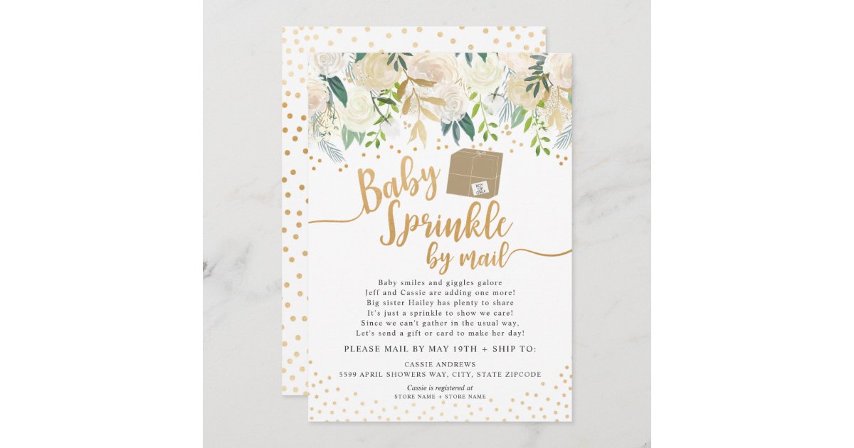 White Floral Baby Sprinkle By Mail Baby Shower Invitation Zazzle Com