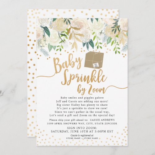 White Floral Baby Sprinkle by ZOOM baby shower Invitation