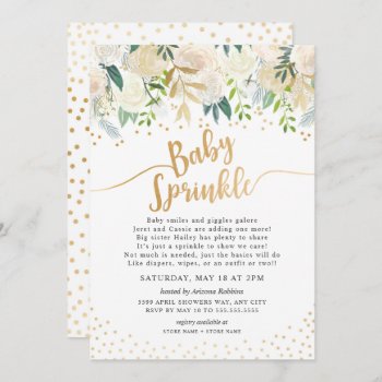 White Floral Baby Sprinkle Invitation by lemontreeweddings at Zazzle
